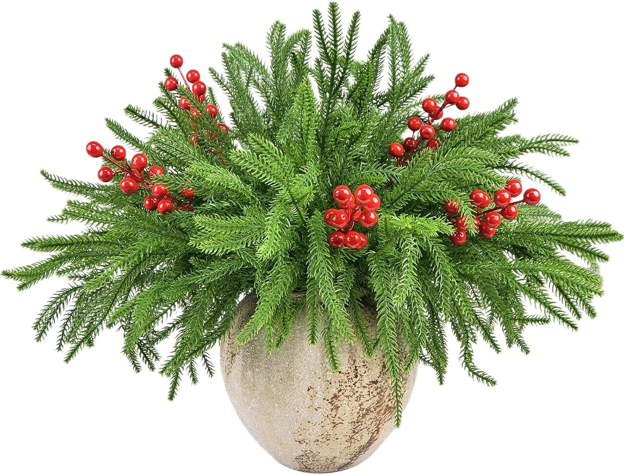 13PCS Artificial Norfolk Pine Branches with 5PCS Red Berry Stems (B Style-18pcs) 16.9"D x 5.3"W x 3.7"H